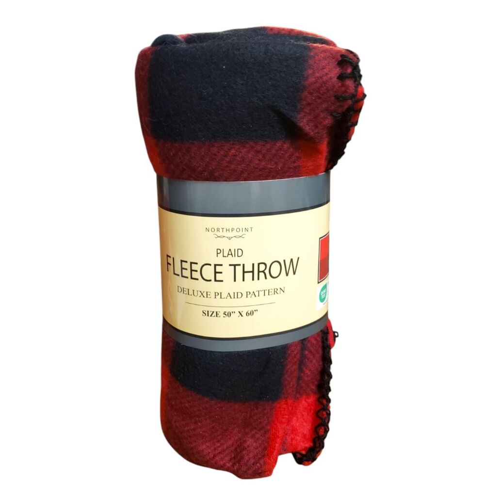 NEW Northpoint Red & Black Plaid Fleece Throw Blanket 50” x 60” Soft Cozy